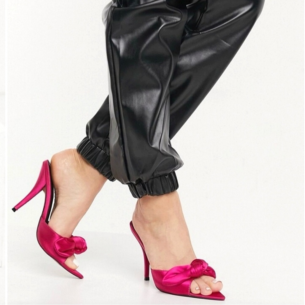 ASOS Fuchsia Satin Knot-Front Stiletto Mules